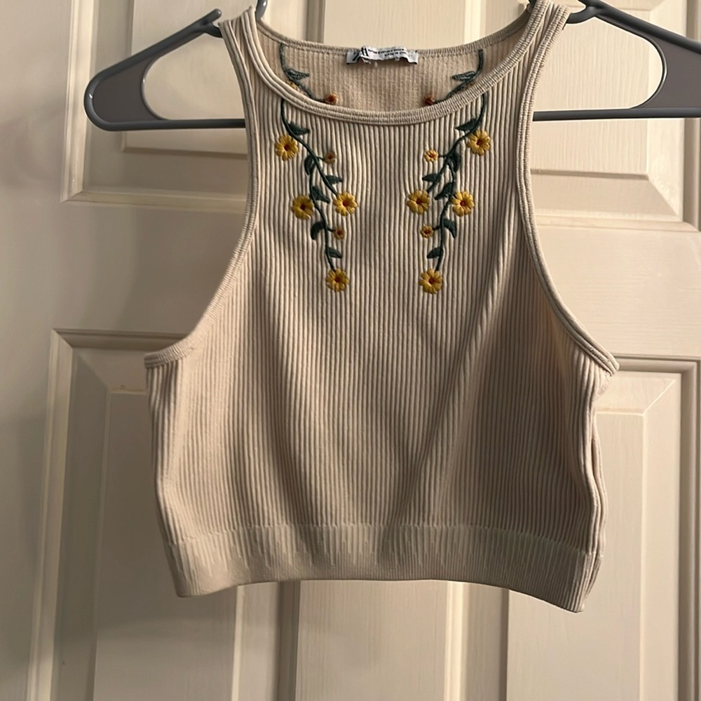 xs-s floral zara racer back cropped tank top